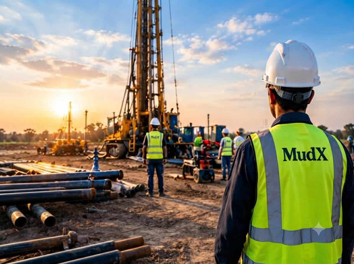MudX site team at sunset